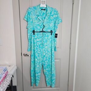 NEW Lauren Ralph Lauren 2 PC Pajamas Women 3X Short Sleeve Floral Green